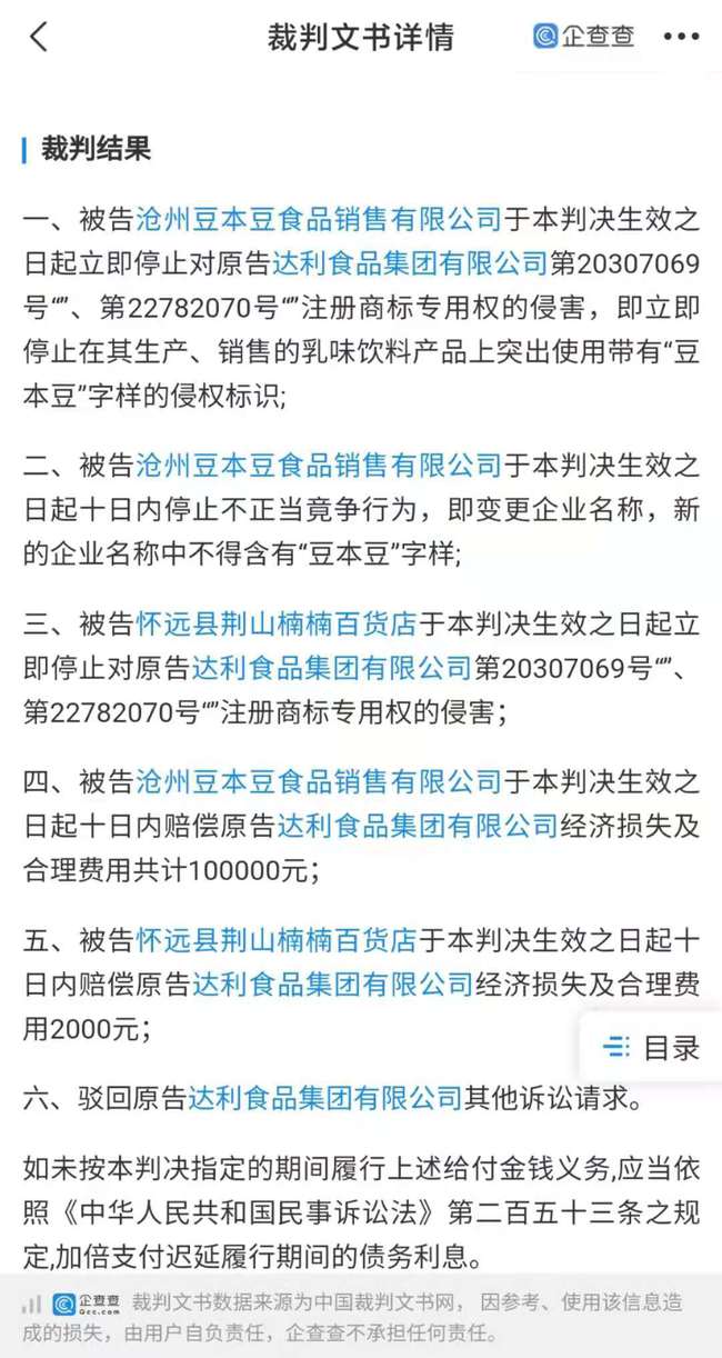 2021年7月12日達利“豆本豆”商標維權(quán)一審勝訴